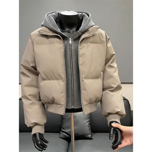 现货高品质重磅工艺美式高街假两件PU皮棉衣男女加厚棉服外套图片