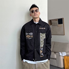 1506/QY80430/P45潮牌大码民族风拼接刺绣牛仔夹克男印花外套，男装民族服装，星座1506