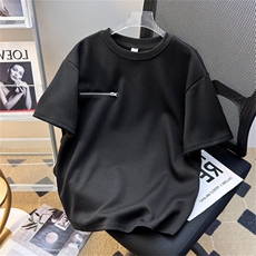 黑色美式cleanfit拉链短袖男生夏t恤小领口潮牌高街boxy硬挺半袖，男装T恤，星座505-2（原电商A260-1)