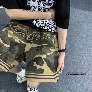 夏季新款港风痞帅潮流百搭迷彩直筒休闲牛仔裤五分裤DK03-P40图片