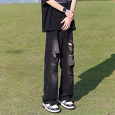 潮流宽松休闲高街百搭裤子美式破洞直筒牛仔裤K547TP45控68，男装牛仔裤，电商A102B