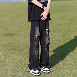 潮流宽松休闲高街百搭裤子美式破洞直筒牛仔裤K547TP45控68图片