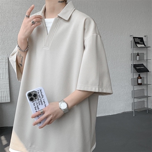8XL-M假两件V领短袖t恤男夏翻领半袖宽松重磅华夫格大码DT001P40图片