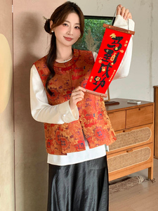 2026年春季新中式g风高级感提花设计感百搭无袖马甲图片