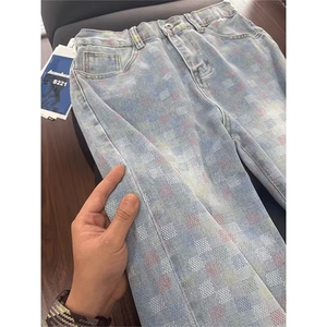 1506-1/KG1891/P50新款高腰宽松显瘦欧货烫钻镂空加长裤男女同款图片