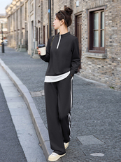 休闲运动套装女士2025春秋新款宽松时尚洋气拼接卫衣阔腿裤两件套，女装套装/套裙，喜见多金