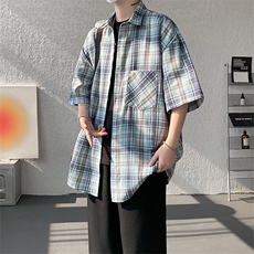 短袖衬衫男夏季新款格子磨毛衬衣DX002-特批26无差价，男装衬衫，星座214-3