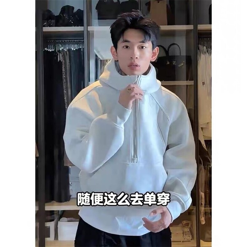 400g重磅美式半拉链立领卫衣小众结构体硬挺连帽衫W2583-P70,男装卫衣,星座1213