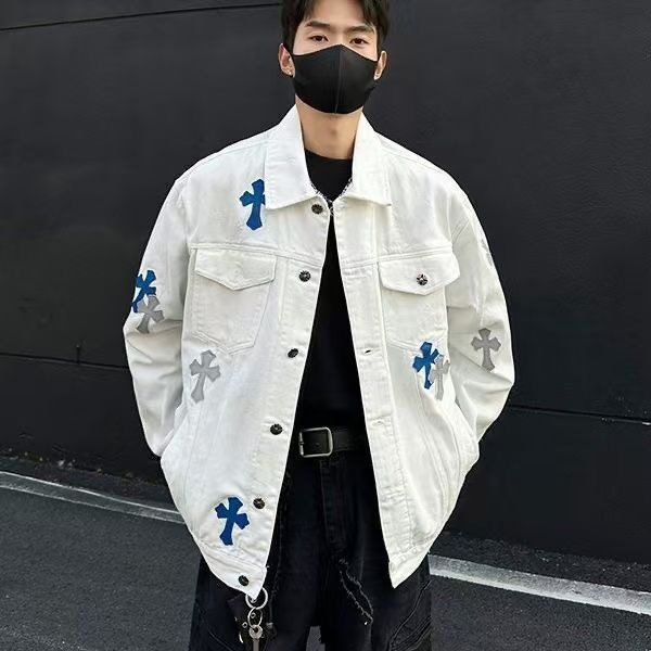 LH999-P70校园十字架外套新款设计感潮牌复古牛仔夹克,男装夹克,电商B323A