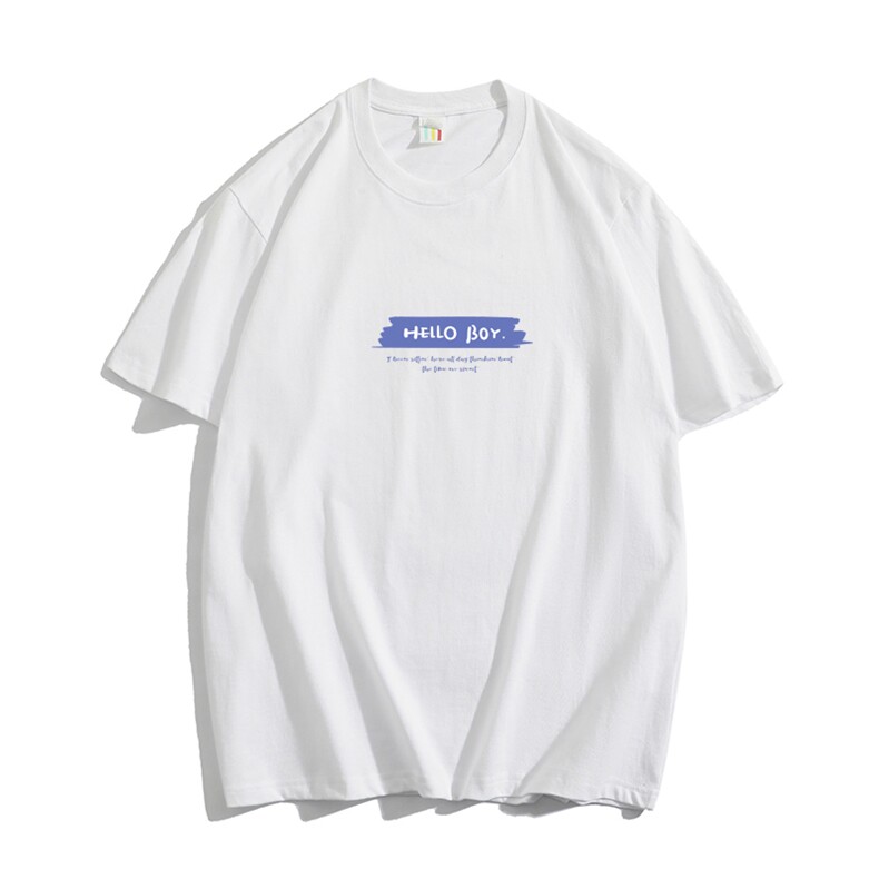 CL3男女中性圆领短袖半袖T恤衫外套大码蓝字母印花学生TEE潮宽松，男装T恤，星座115A-1