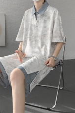 TZ780-特批55控98夏季新款扎染假俩件大码短袖短裤T恤套装，男装休闲套装，电商A059