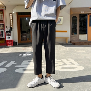 男夏季新款港风宽松冰丝坠感九分裤简约舒适西裤K302*P35控48图片