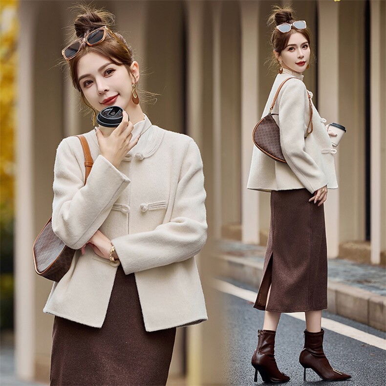 现货!!!!!!!2024小香风双面羊毛女短款复古外套，女装毛呢外套，众宇琦