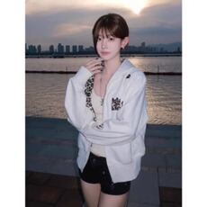 小恶魔豹纹贴布连帽拉链外套美式宽松男女卫衣，女装短外套，星座1210-1
