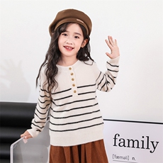 时尚条纹五扣女童毛衣舒适保暖，童装卫衣/绒衫，绒颖羊绒