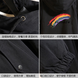JK41064-P85纯棉连帽夹克男士大码工装夹克男外套男 砖墙挂拍图片