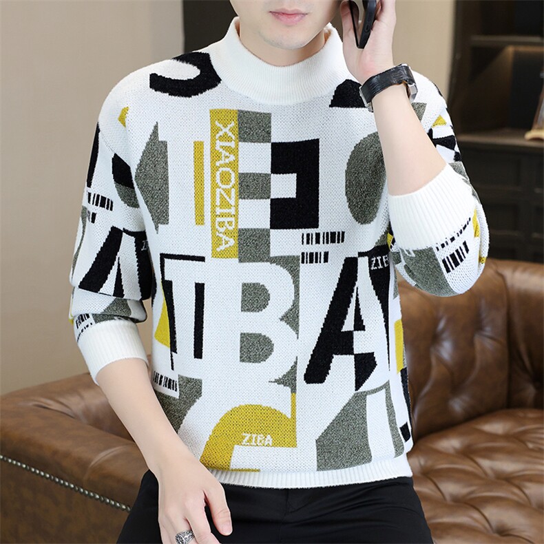 1018-1-M654-P45新款男士加厚潮流针织衫青少年内搭个性图案毛衣，男装针织衫/毛衣，星座1018-1​