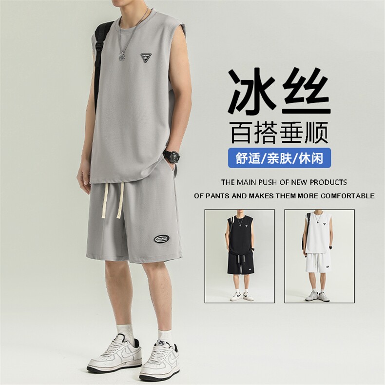 百搭舒适夏季亲肤透气休闲冰丝套装  TZ82-特批68图片