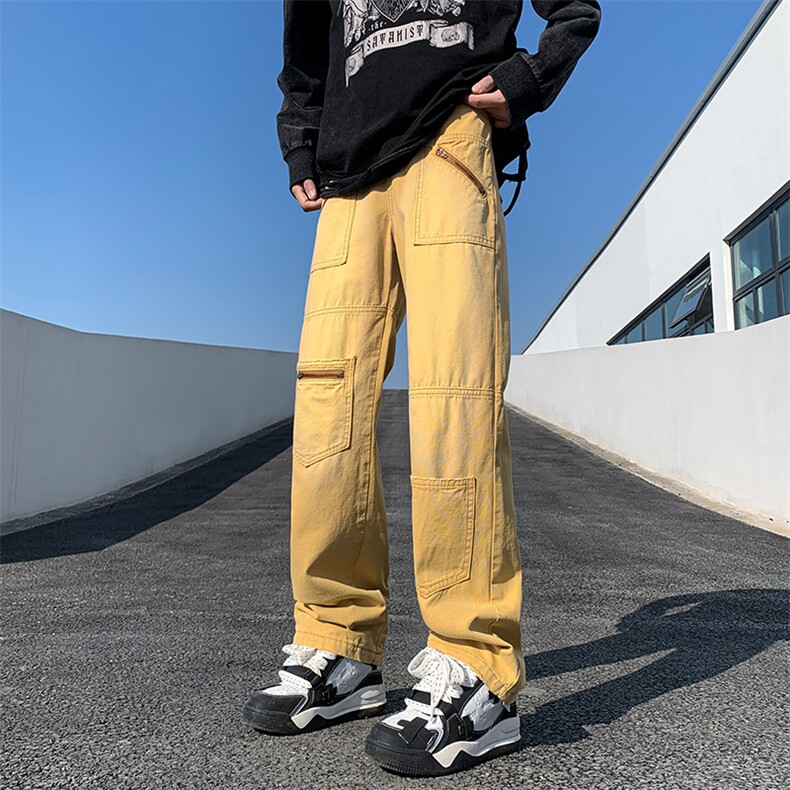 B221美式ins高街小众多口袋休闲拉链工装裤LK23043-P65控88,男装休闲裤,电商B221