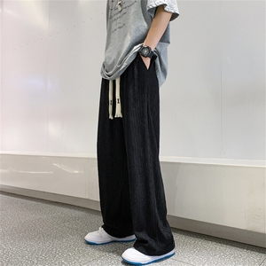 K6081/P40港风冰丝垂感阔腿裤男宽松长裤休闲裤束脚大码男裤图片