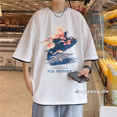 xZ116-T6020-p30-控48拼色抖音男潮牌美式情t恤男夏季印花，男装T恤，星座116
