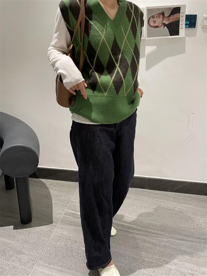 秋装新款菱格全羊毛背心，女装背心吊带，AMBER ZHANG