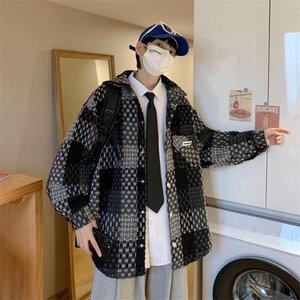 单排扣新款翻领潮流长袖青春流行夹克格子标准男外穿WT126 p60图片