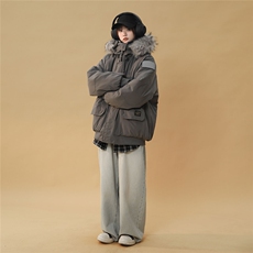 中性风连帽可脱卸毛领工装棉衣男大码潮流棉衣男MY77917P138控198，女装棉衣/棉服，星座226-1