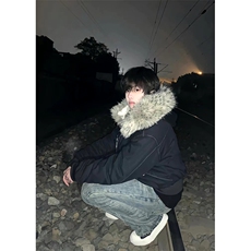 现货重磅boxy短款棉衣座山雕大毛毛领男女棉服水洗工装厚外套，男装棉衣，电商A486-1