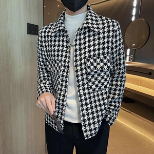 春秋季痞帅休闲千鸟格外套男士潮牌潮流工装夹克衫男装高级感上衣图片