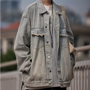潮牌美式做旧水洗拼接牛仔外套男女复古宽松百搭夹克W016-P59网图
