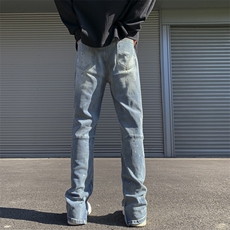 美式破洞泼墨拉链潮流痞帅宽松百搭牛仔裤ZK833-P65，男装牛仔裤，星座313A(原308A-2)