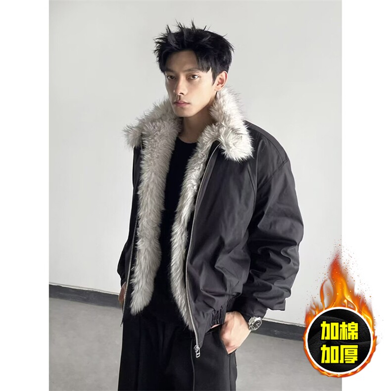 现货高品质美式高街重磅狼王座山雕毛毛领棉衣男女加厚棉服冬外套，男装棉衣，电商A486-1