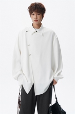 斜搭门襟金属扣新中式长袖衬衫大码设计感风衬衣外套LC302特P52，男装衬衫，电商B215