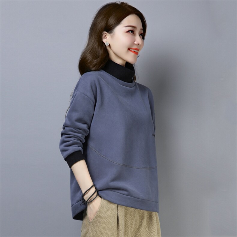2021年秋季新款半高领卫衣女长袖打底衫韩版宽松显瘦加绒加厚上衣,女装卫衣/绒衫,简韵佳
