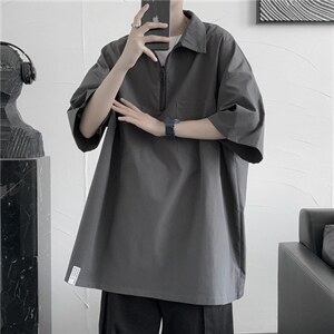 夏装工装衬衫男短袖衬衣港风宽松休闲衬衫C203P35，男装T恤，电商C323