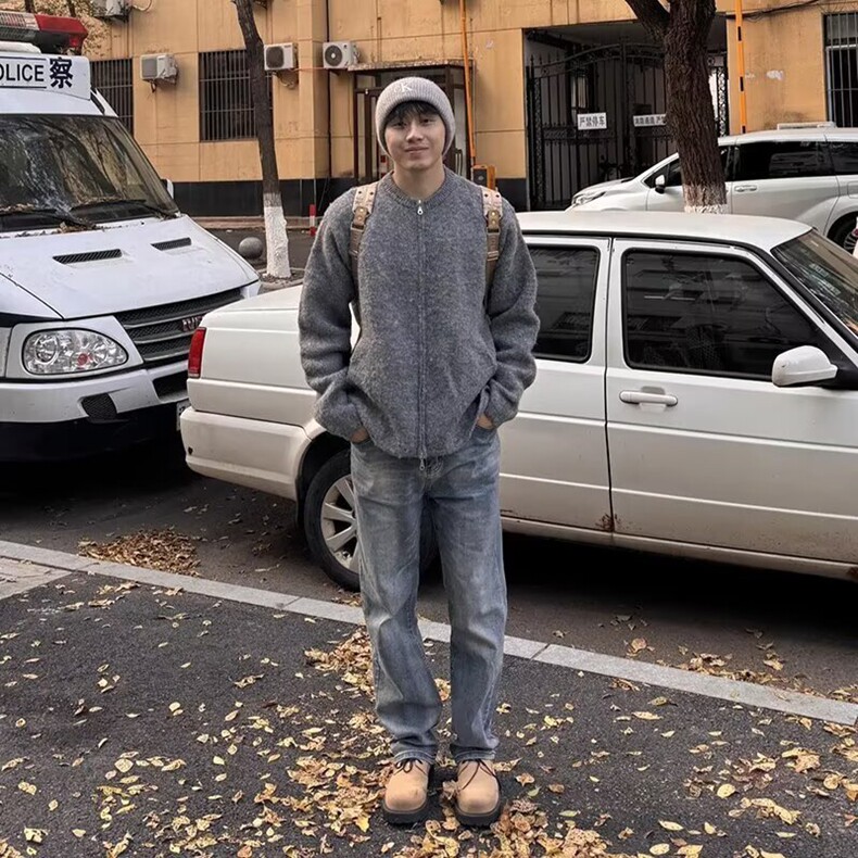 dannyandzee秋冬复古百搭耐脏慵懒风宽松深灰色拉链毛衣外套男INS图片