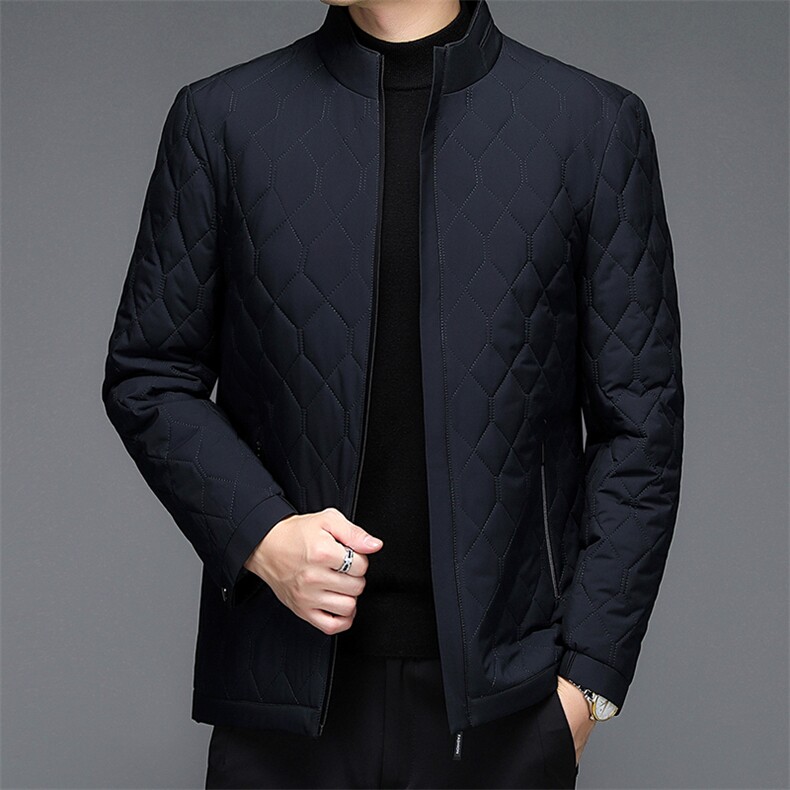 中老年男士薄款棉服商务休闲外套男立领格子棉衣中老年棉袄送爸爸图片