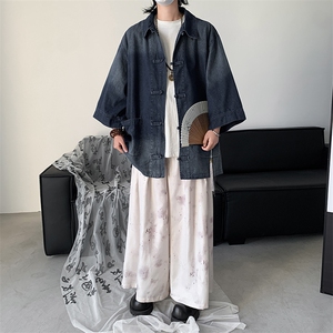 风复古牛仔衬衫夏季男款潮牌短袖衬衣工装薄外套C0986-P65图片