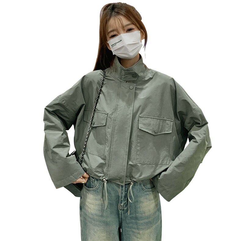 现货韩版休闲百搭显瘦短款风衣外套女2D075-(P140-K195),女装风衣,2D075
