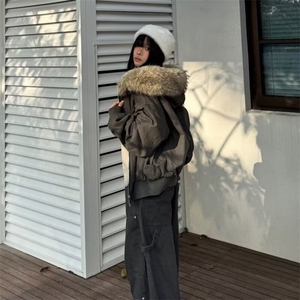 潮座山雕毛绒连帽棉服女冬季新款棉袄美式宽松棉上衣男夹棉外套图片