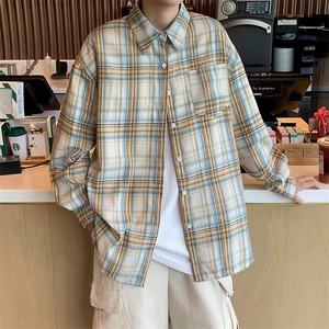 美式复古格子衬衫女春秋薄款夏季宽松设计感小众长袖衬衣外套寸衣图片