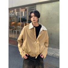 条纹假两件外套男春秋美式复古廓形高级感百搭飞行员夹克JW230，男装夹克，星座516A