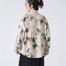 C8607P65无影墻竹子水墨印花盘扣新中式风唐装汉服衬衫，男装衬衫，电商A026