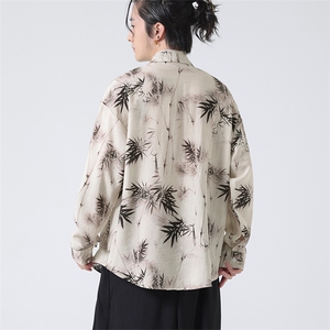 C8607 P65 无影墻 竹子水墨印花盘扣新中式风唐装汉服衬衫图片