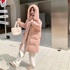 韩版宽松粉色羽绒服女2025冬季新款时尚气质中长款保暖白鸭绒外套，女装派克服，2C123