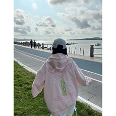 KK101-P65刺绣卫衣女秋冬季2025新款粉色连帽外套开衫，女装短外套，电商B323A