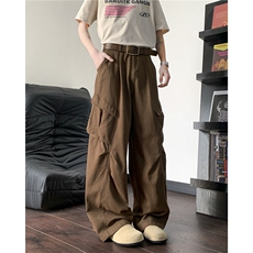 2025新款棕色工装裤口袋美式阔腿裤潮流现货K8434-P43，男装休闲裤，星座512-3