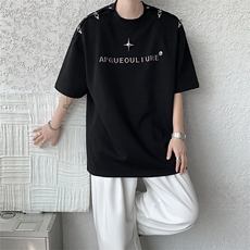 8XL-M夏季小众解构飞机扣一字肩设计稿短袖立体T恤卫衣男DX331P58，男装卫衣，电商D206-1