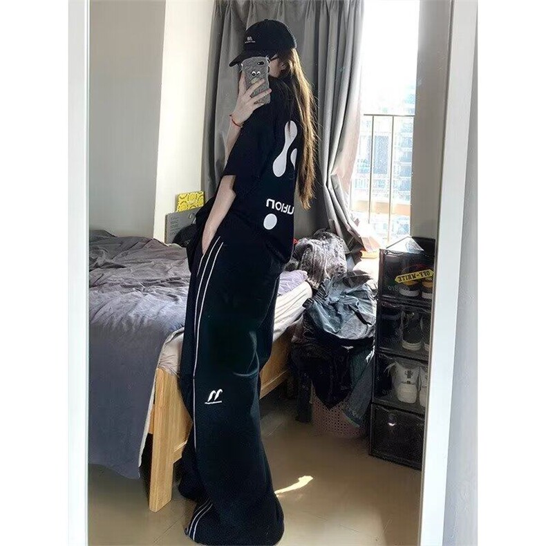 DK92-P40美式侧边三条杠运动裤女夏季2025新款宽松裤-网图现货图片